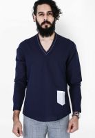 Mr Button Blue Linen Slim Fit Casual Shirt