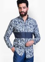 Mr Button Printed Blue Casual Shirt