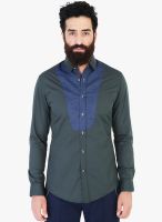 Mr Button Solid Green Shirts