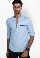 Mr Button Solid Ice Blue Casual Shirt