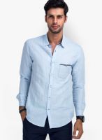 Mr Button Solid Ice Blue Casual Shirt