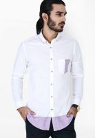 Mr Button White Linen Slim Fit Casual Shirt