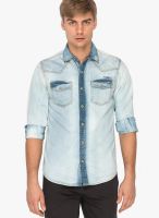 Mufti Solid Light Blue Casual Shirt