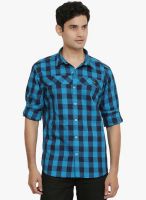 Orange Valley Blue Checked Slim Fit Casual Shirt