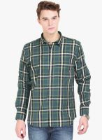 Orange Valley Green Checked Slim Fit Casual Shirt