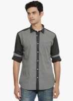 Orange Valley Grey Solid Slim Fit Casual Shirt