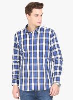 Orange Valley Navy Blue Checked Slim Fit Casual Shirt