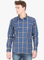 Orange Valley Navy Blue Checked Slim Fit Casual Shirt