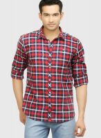 Orange Valley Red Check Slim Fit Casual Shirt