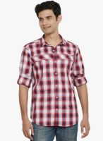 Orange Valley Red Checked Slim Fit Casual Shirt