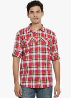 Orange Valley Red Checked Slim Fit Casual Shirt