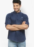 Orange Valley Solid Navy Blue Casual Shirt