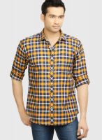 Orange Valley Yellow Check Slim Fit Casual Shirt