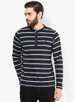 Proline Navy Blue Striped Henley T-Shirt