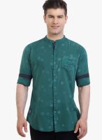 R&C Green Printed Slim Fit Casual Shirt