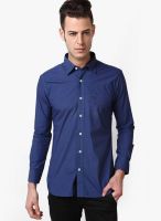 R&C Solid Blue Slim Fit Casual Shirt