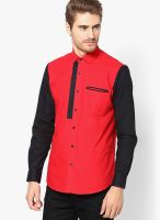 See Designs Red Solid Slim Fit Casual Shirt