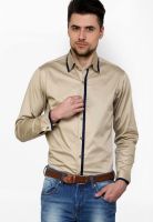 See Designs Solid Beige Casual Shirt