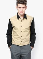 See Designs Solid Beige Casual Shirt