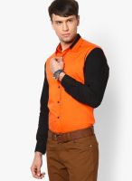 See Designs Solid Orange Casual Shirt