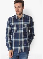 Slub Checks Blue Casual Shirt