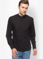Slub Solid Black Casual Shirt