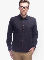 Slub Solid Black Casual Shirt