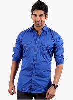 Solemio Blue Solid Slim Fit Casual Shirts