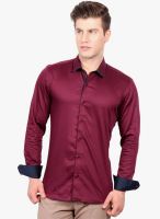 Solemio Wine Solid Slim Fit Casual Shirts