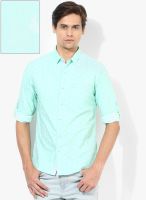 Spykar Aqua Blue Printed Regular Casual Shirt