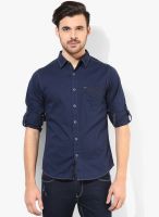 Spykar Navy Blue Solid Regular Fit Casual Shirt