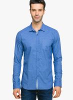 Status Quo Blue Printed Regular Fit Casual Shirt