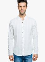 Status Quo White Striped Regular Fit Casual Shirt