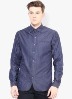 The Design Factory Blue Solid Slim Fit Casual Shirt