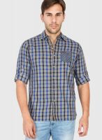 The Indian Garage Co. Blue Check Slim Fit Casual Shirt