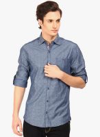 The Indian Garage Co. Blue Printed Slim Fit Casual Shirt