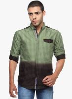 The Indian Garage Co. Green Printed Slim Fit Casual Shirt