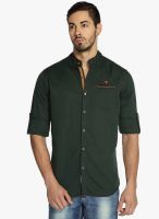The Indian Garage Co. Green Solid Slim Fit Casual Shirt