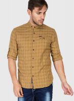 The Indian Garage Co. Khaki Check Slim Fit Casual Shirt