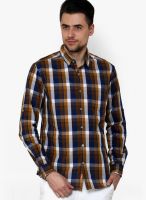 The Indian Garage Co. Navy Blue Check Slim Fit Casual Shirt