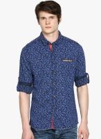 The Indian Garage Co. Navy Blue Printed Slim Fit Casual Shirt