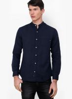 The Indian Garage Co. Navy Blue Slim Fit Casual Shirt