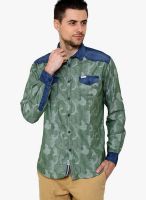 The Indian Garage Co. Olive Printed Slim Fit Casual Shirt