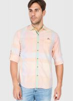 The Indian Garage Co. Orange Check Slim Fit Casual Shirt