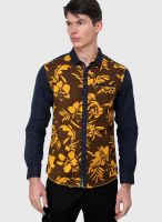 The Indian Garage Co. Orange Printed Slim Fit Casual Shirt
