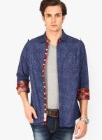 The Indian Garage Co. Solid Navy Blue Casual Shirt