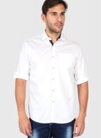 The Indian Garage Co. White Printed Slim Fit Casual Shirt