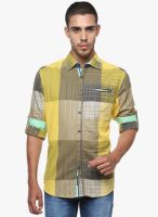 The Indian Garage Co. Yellow Check Slim Fit Casual Shirt