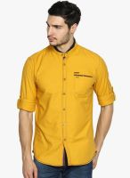 The Indian Garage Co. Yellow Solid Slim Fit Casual Shirt