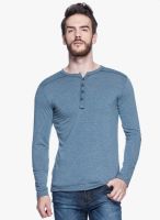 Tinted Light Blue Solid Henley T-Shirt